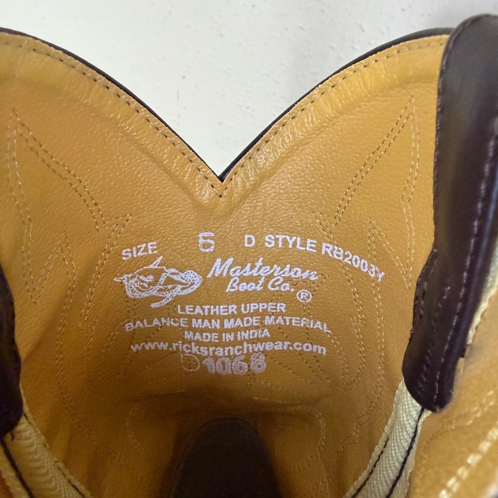 Masterson Boot Co. RB2003Y Brown Suede Leather Western Cowboy Boots Size 6D - Picture 7 of 9